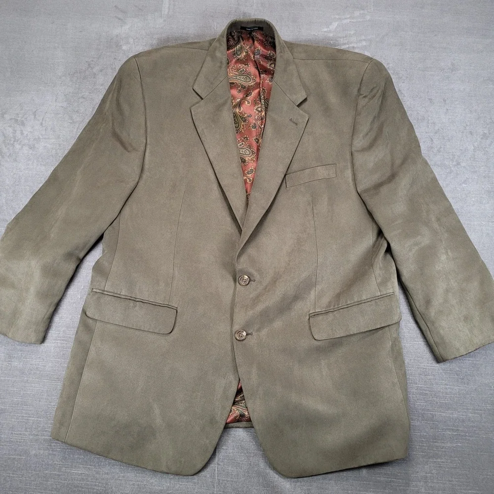 Lauren Ralph Lauren Mens 46R Faux Suede Blazer Olive Green Two Button Sport Coat